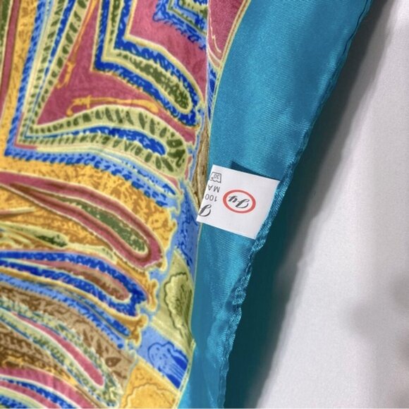 5/$25 Jiaying Blue Yellow Satin Abstract Print Square Scarf - Picture 7 of 16